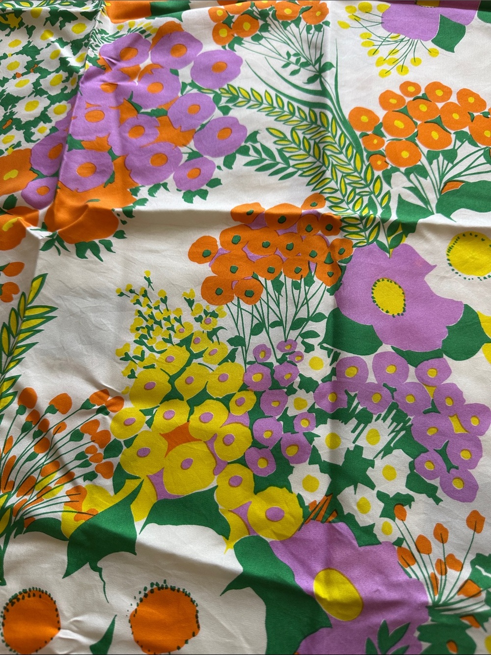 F—Floral silk scarf - White with Orange, Green & Purple - Picture 4 of 8
